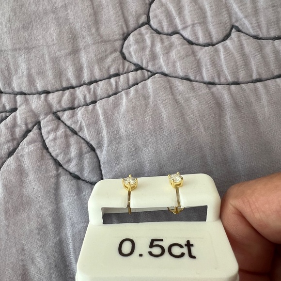 Moissanite Stud Earrings – 0.5 CTW, VVS D Color – 925 Silver, Gold Plated - Picture 3 of 5